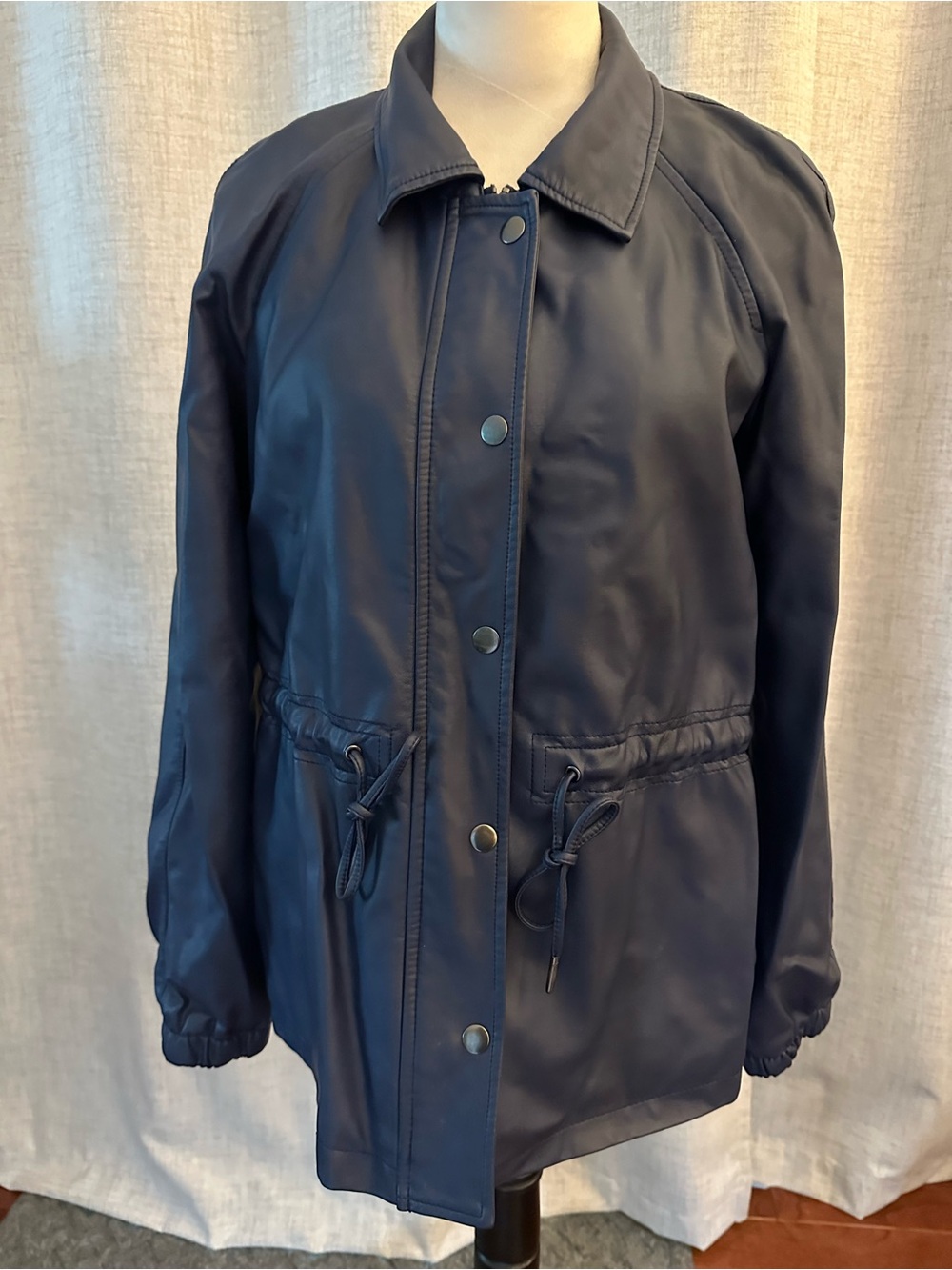 Alfani Navy Drawstring Faux-Leather Utility Jacket